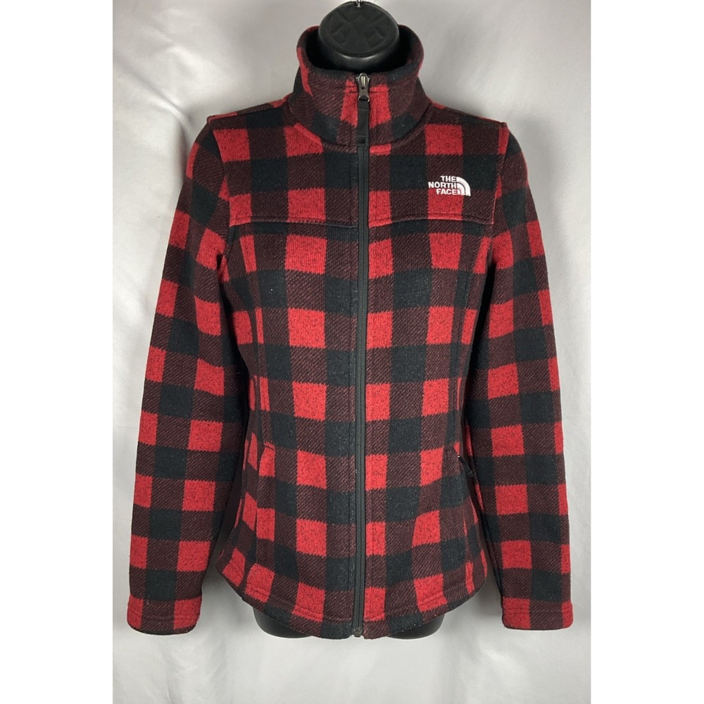 North Face Jacket Womens Size XS Red/Black Buffalo Plaid  Fleece Jacket Full Zip